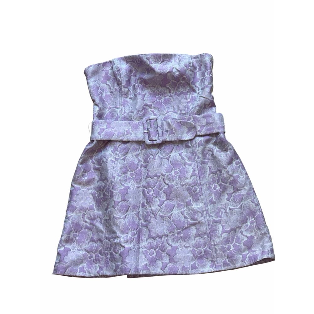 Amanda Uprichard Fae Mini Dress Lavender Brocade Light Purple Strapless Sheath M - Picture 2 of 9